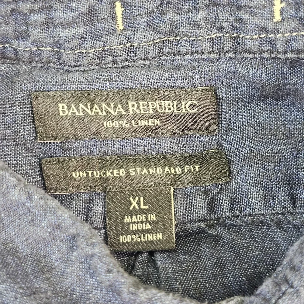 Banana Republic Shirt Mens XL Blue 100% Linen Long Sleeve Button Up‎ Casual